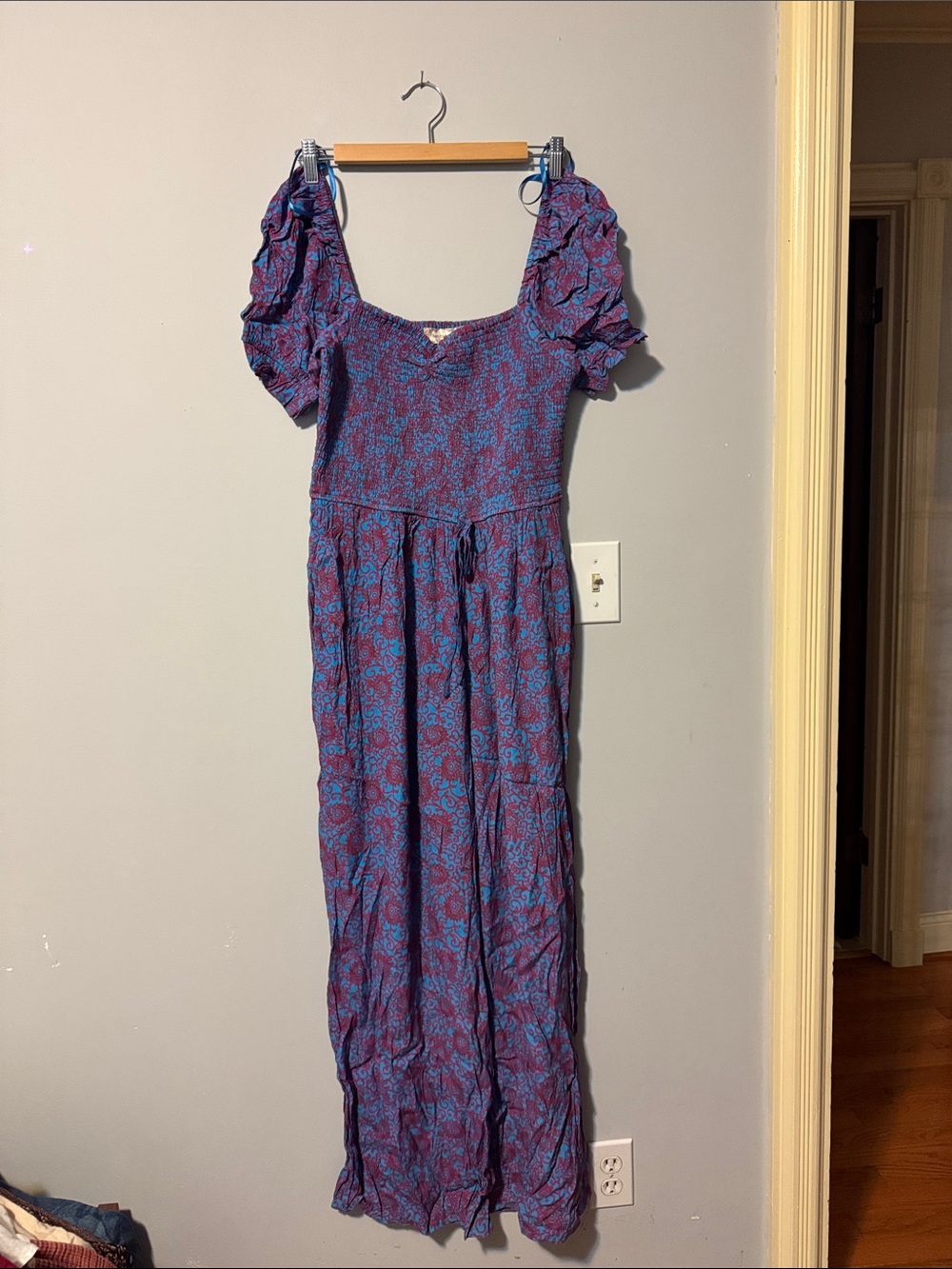 Women's Purple Floral Jumpsuit with Puff Sleeves